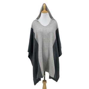 Halogen Poncho Womens 39x30 One Size Grey Color Block Cashmere Oversized Hooded